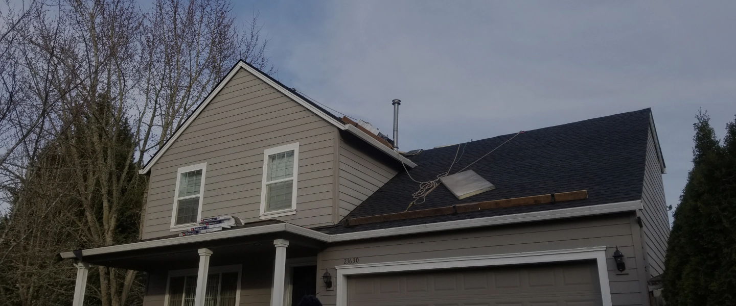 new installation of roofing undergoing