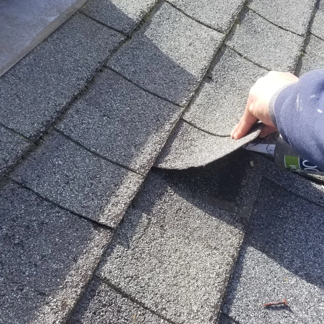 roof shingles being inspected and teared off